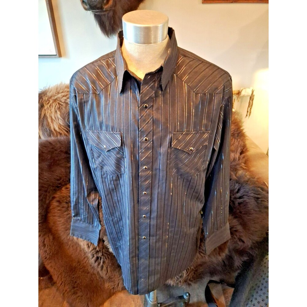 White Horse Western Cowboy‎ Striped Black Pearl Snap Men’s Size XL NICE